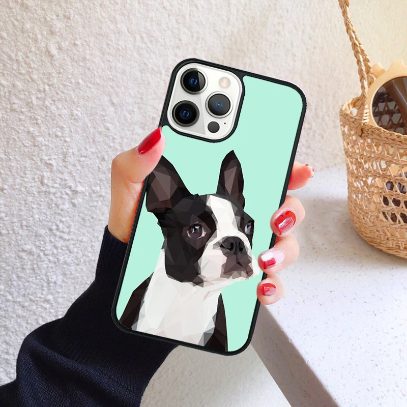 Vista frontal de la funda con diseño de Boston Terrier