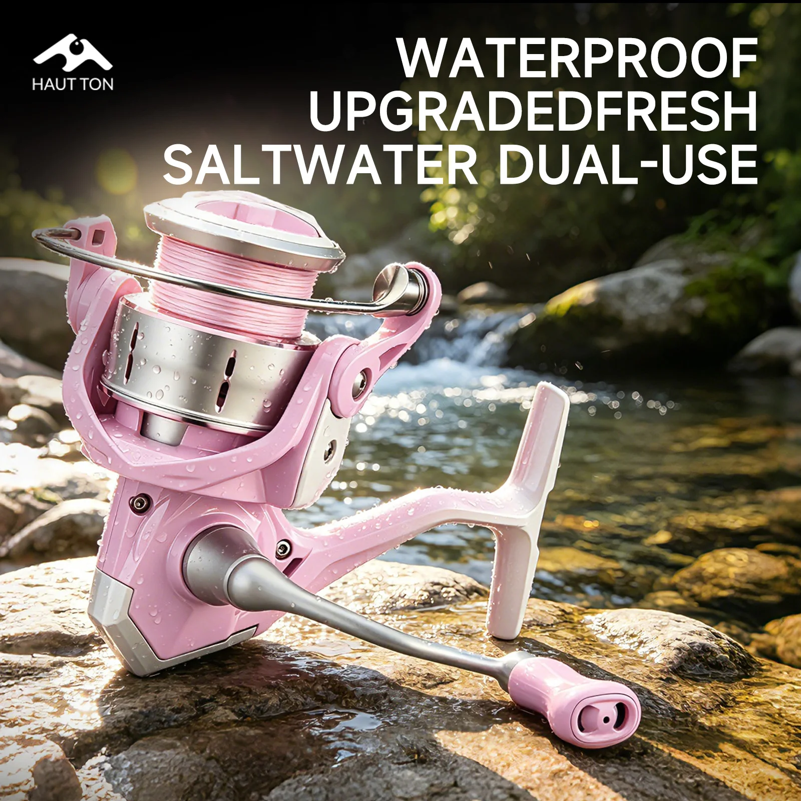 Carrete de pesca giratorio HAUT TON Macaron rosa – rodamientos sellados - imagen 4