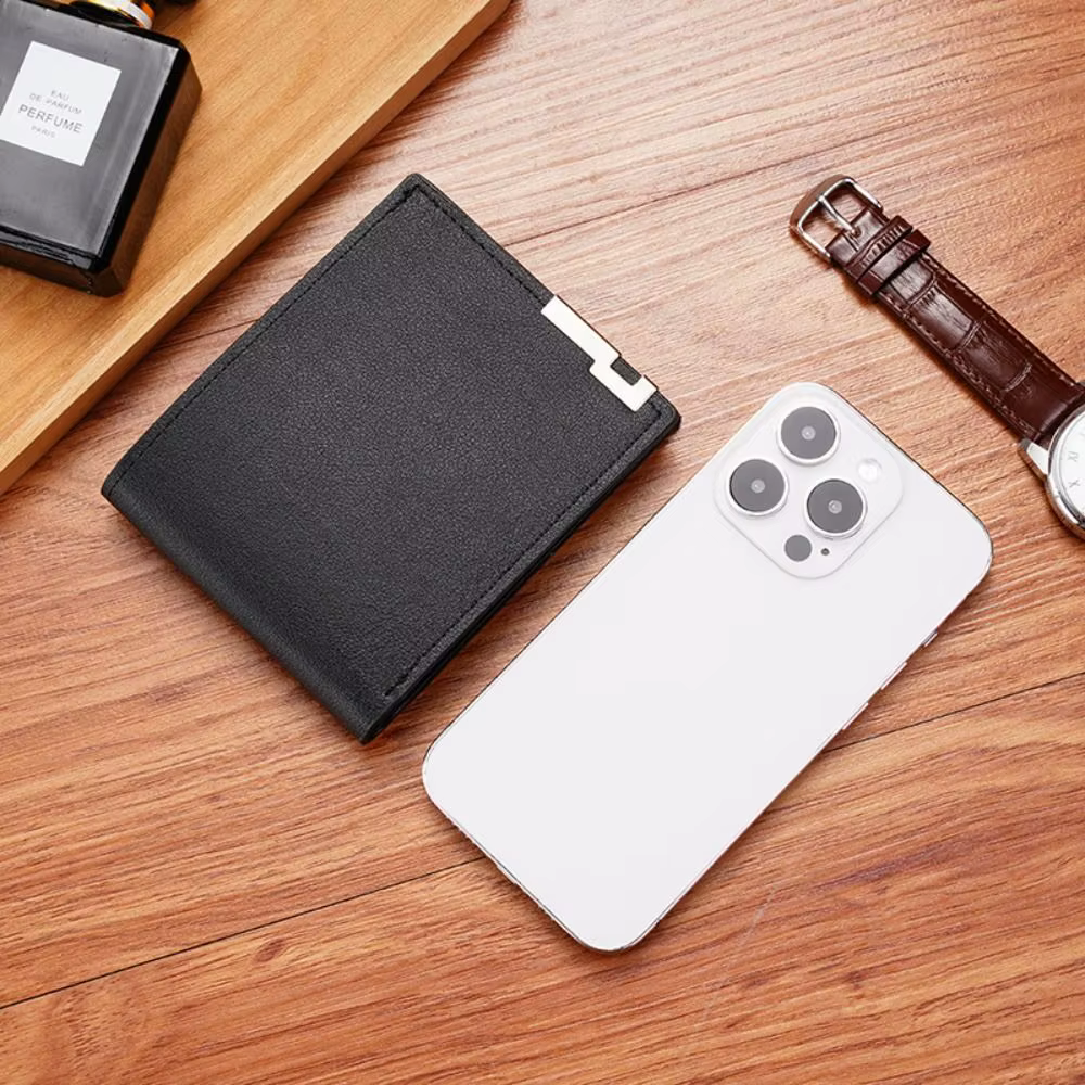 Cartera minimalista de piel sintética – Monedero retro de dos pliegues