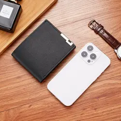 Cartera minimalista de piel sintética – Monedero retro de dos pliegues