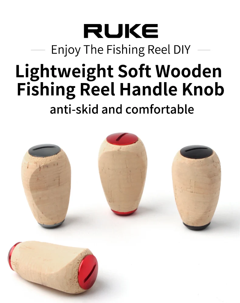 Perilla de madera RUKE para carrete de pesca - vista frontal