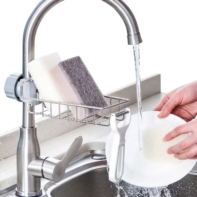 Organizador ajustable de fregadero de acero inoxidable para estropajos - imagen 5