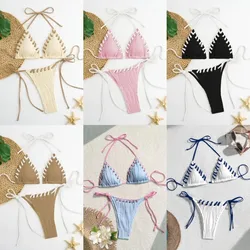 Conjunto de traje de baño de bikini con cordones, diseño ajustado, con volantes y tirantes, ideal para la piscina.