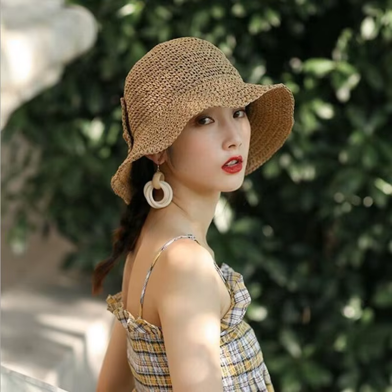 Sombrero de pesca para mujer ala ancha plegable con lazo ganchillo - imagen 4