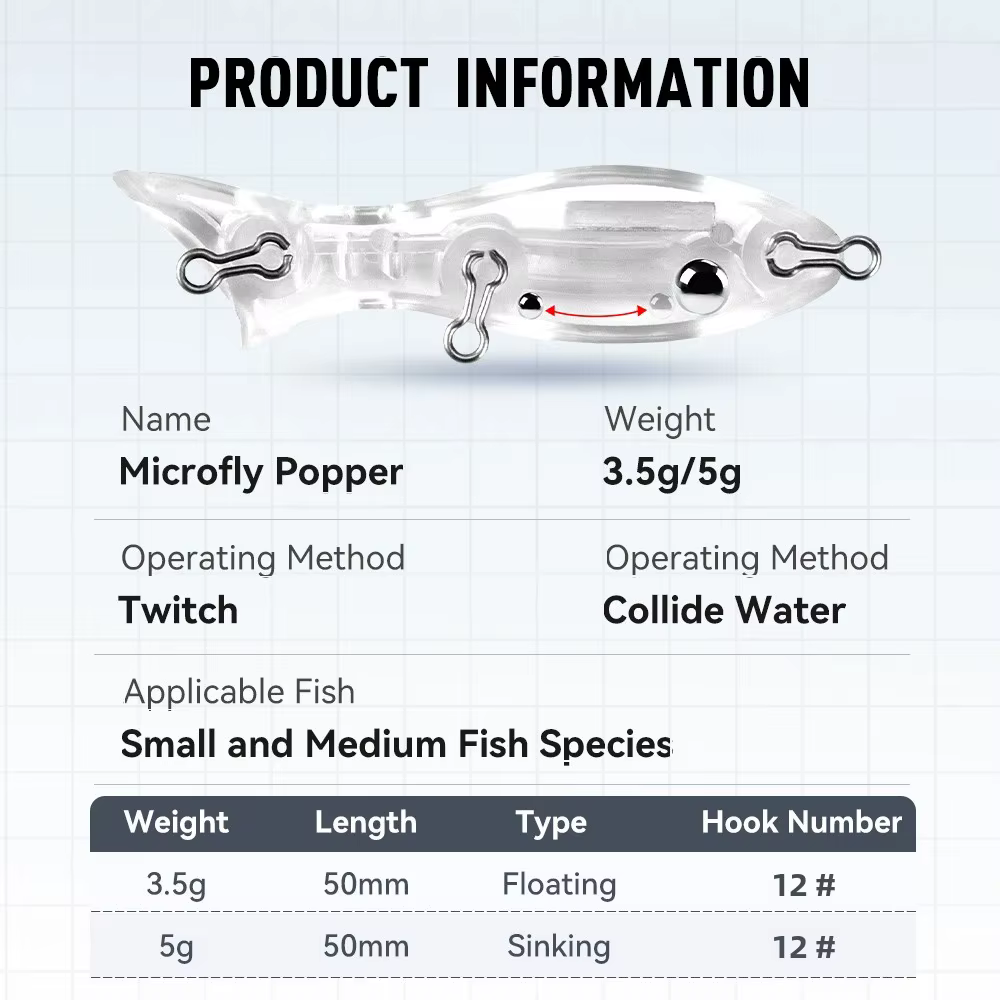 Kingdom Mini Popper 50mm 3,5g Flotante - Señuelo para Lúcio y Bagre - imagen 4