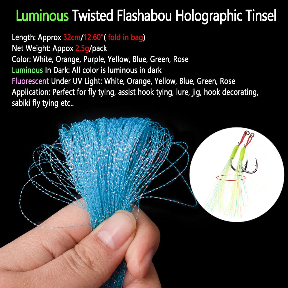 Bimoo Flashabou trenzado hologáfico – Hilos luminosos para sealones Sabiki - imagen 2