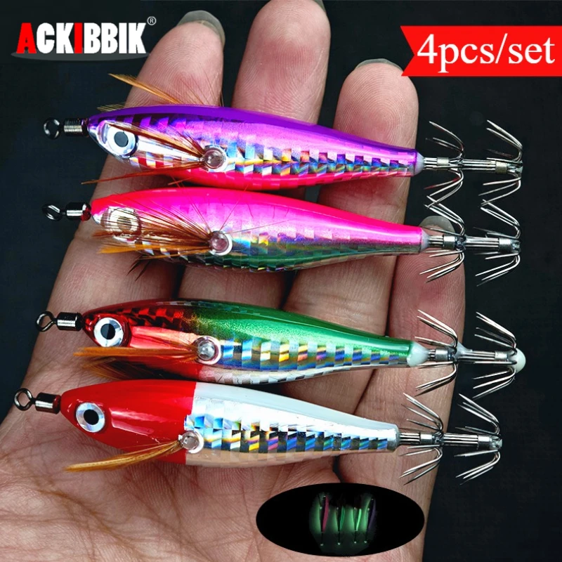 Pluma Calamar Horizontal Ackibbik – Luminosa para Pesca en Agua Salada