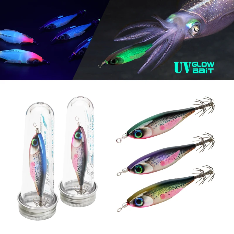Jig EGI luminoso para calamar tipo gamba con gancho - imagen 4