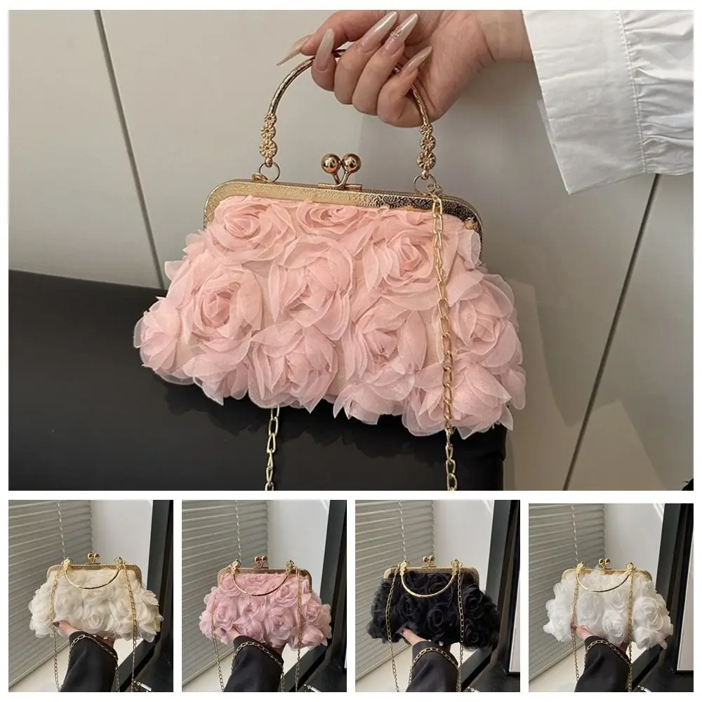 Bolso de mano de lujo con cadena y flores 3D para banquete - imagen 3