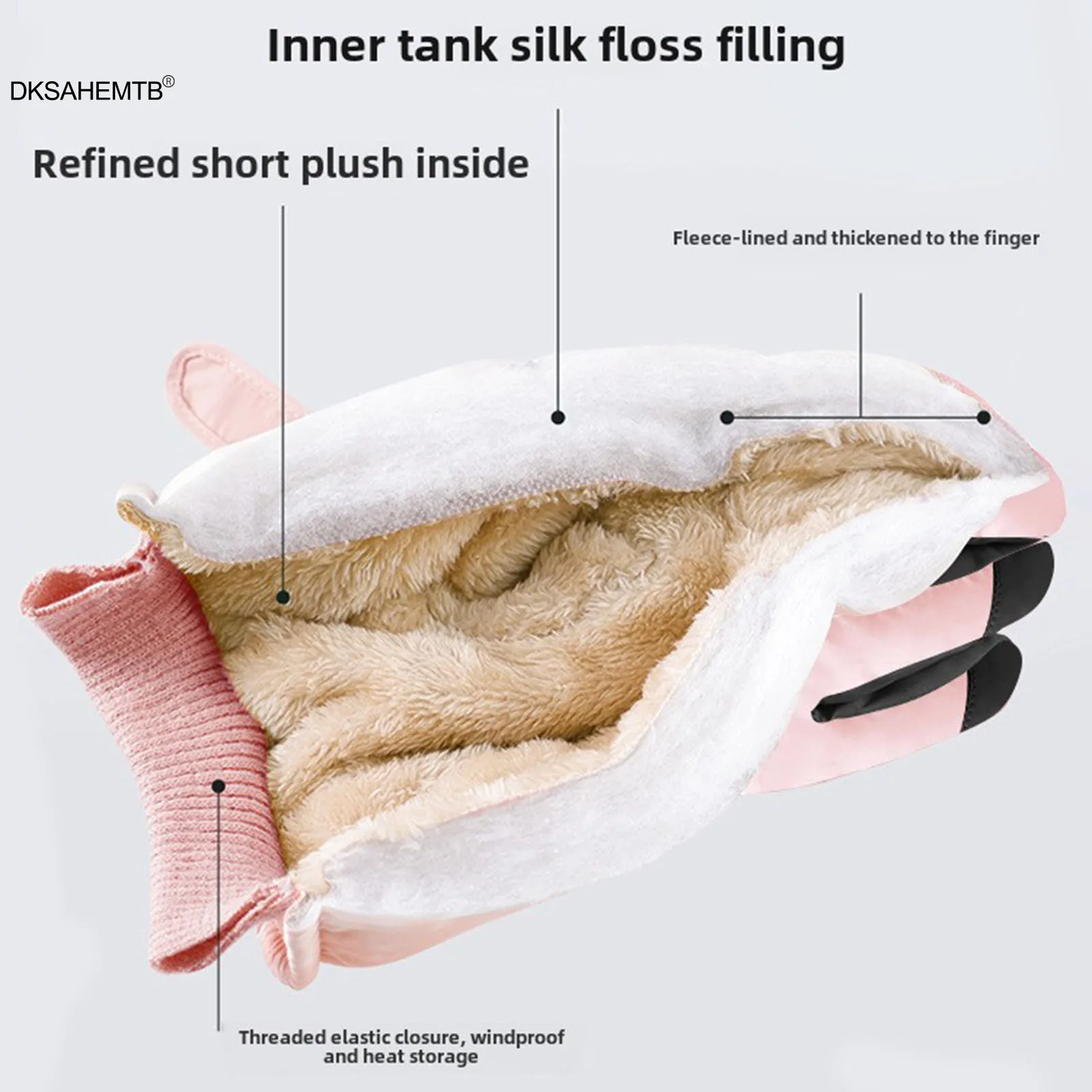 Guantes impermeables de esquí con pantalla táctil y felpa gruesa - imagen 2