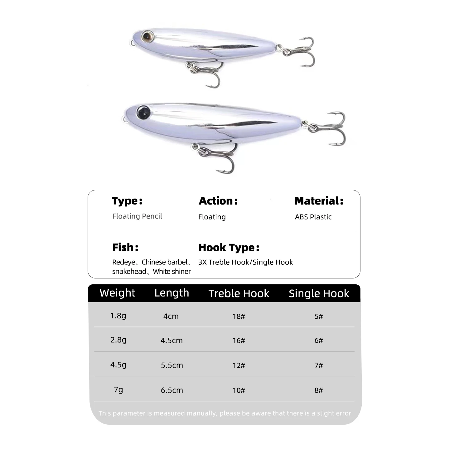 Embalaje individual del señuelo OUTKIT Stickbait 4,5g