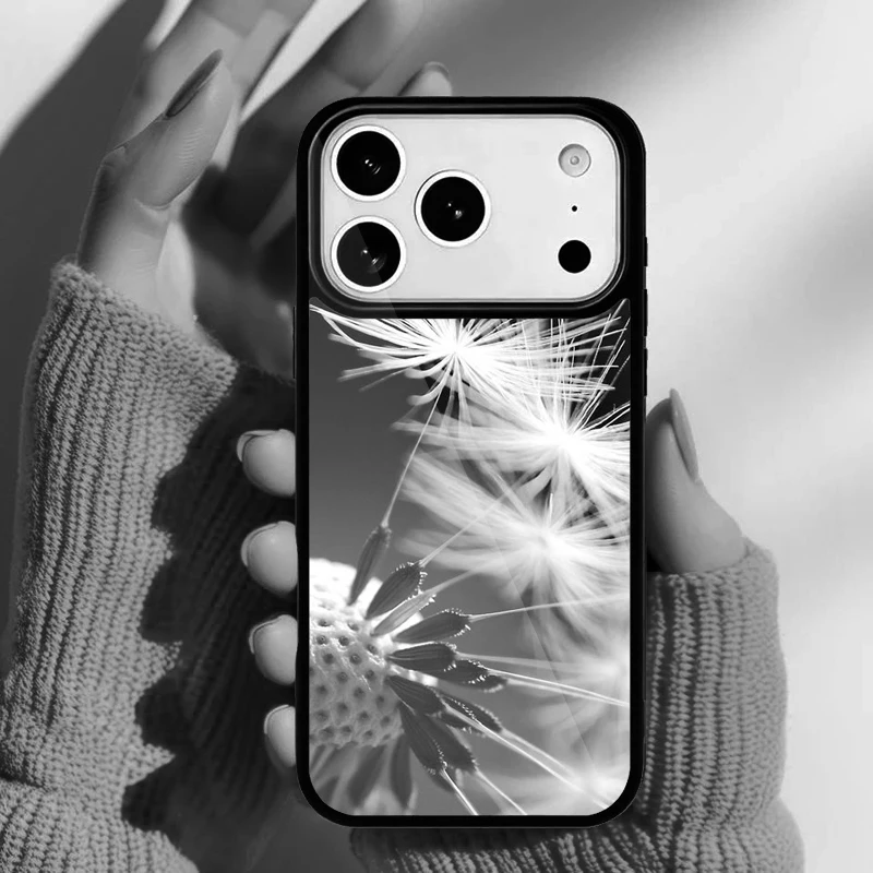 Vista frontal de la funda con diseño de flor de diente de León