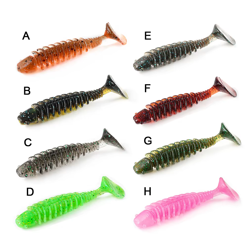 Vinilos TPR cola en T 4cm – Elásticos con giro inverso para pesca - imagen 2