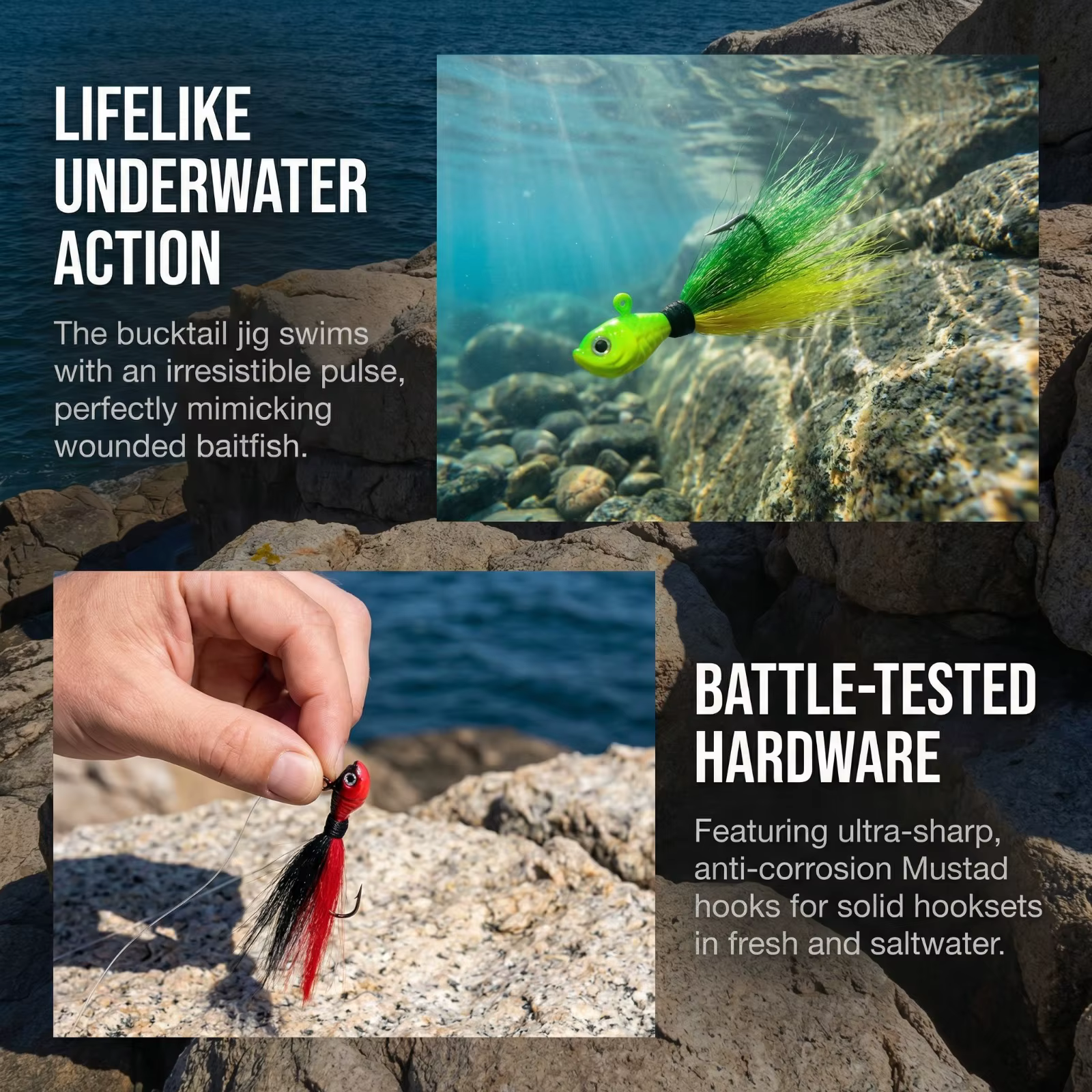 Goture Bucktail Jig Señuelo de Pesca Agua Salada Efecto Luminoso - imagen 4