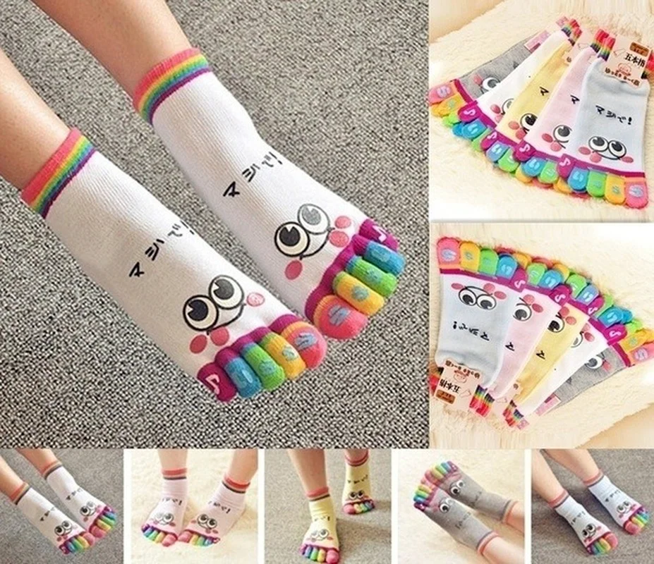Calcetines cinco dedos de algodón – Oso sonriente divertido - imagen 3