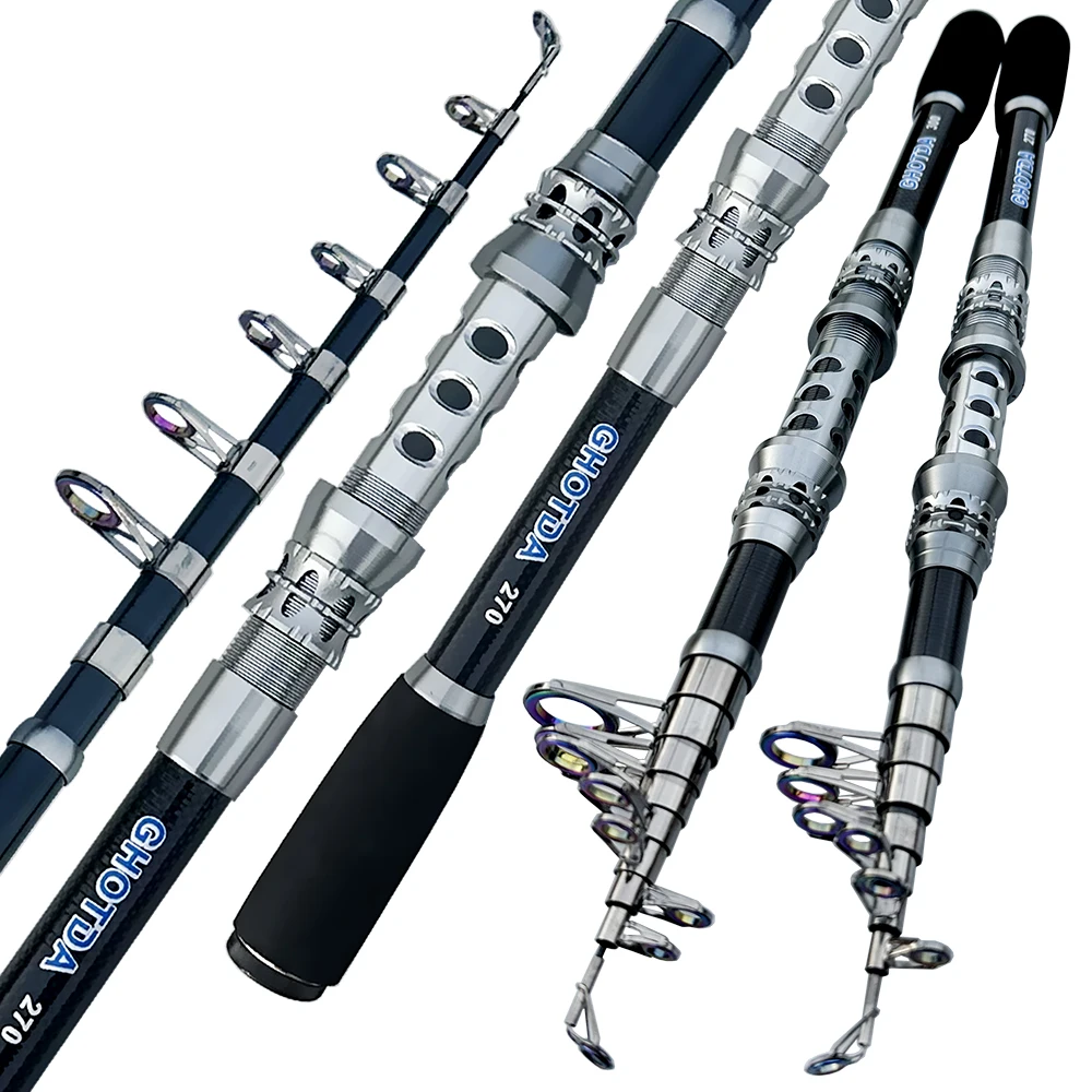 Caña telescópica fibra de carbono para carpa y surfcasting ultraligera