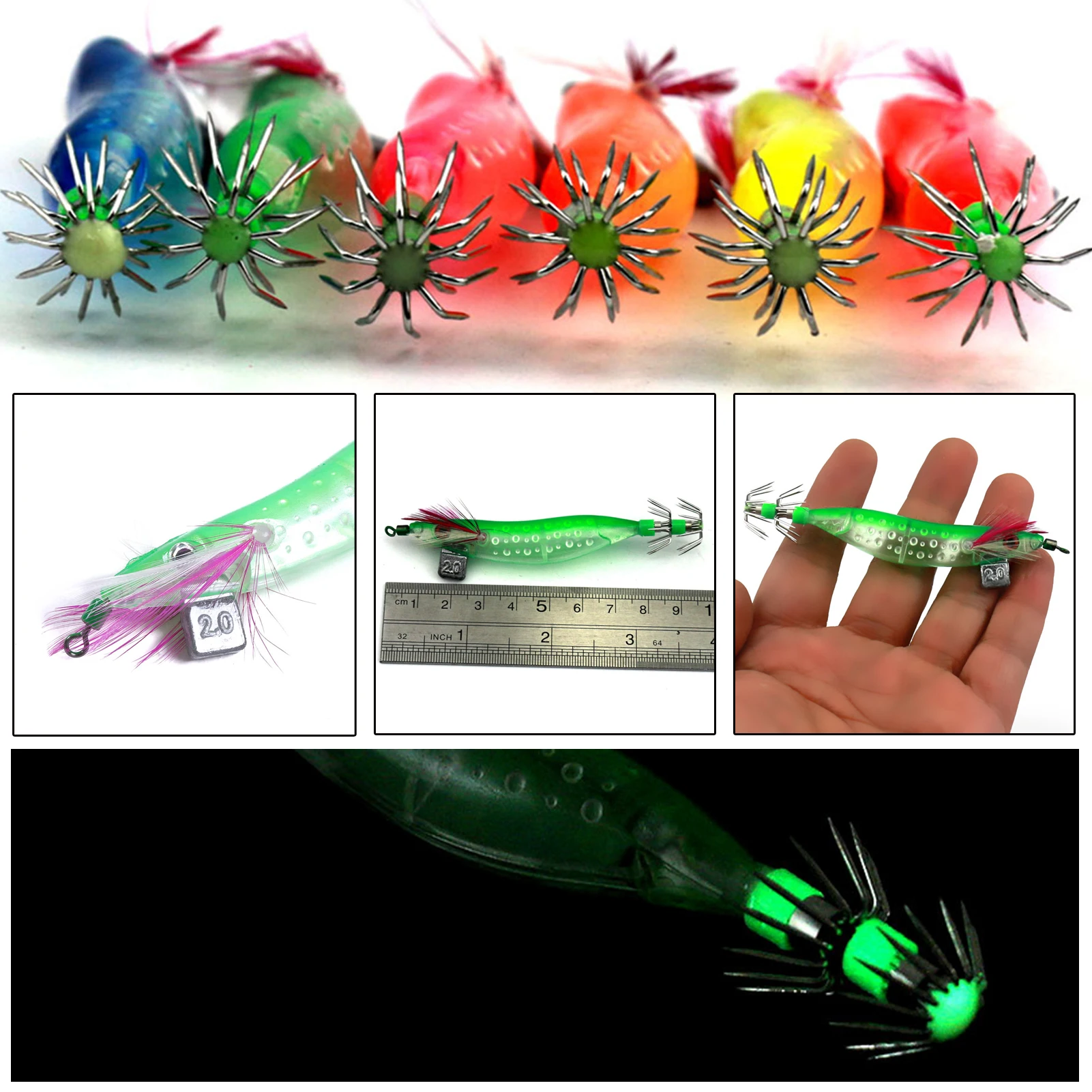 Anzuelos de calamar luminosos para pesca en el mar con púas - imagen 4