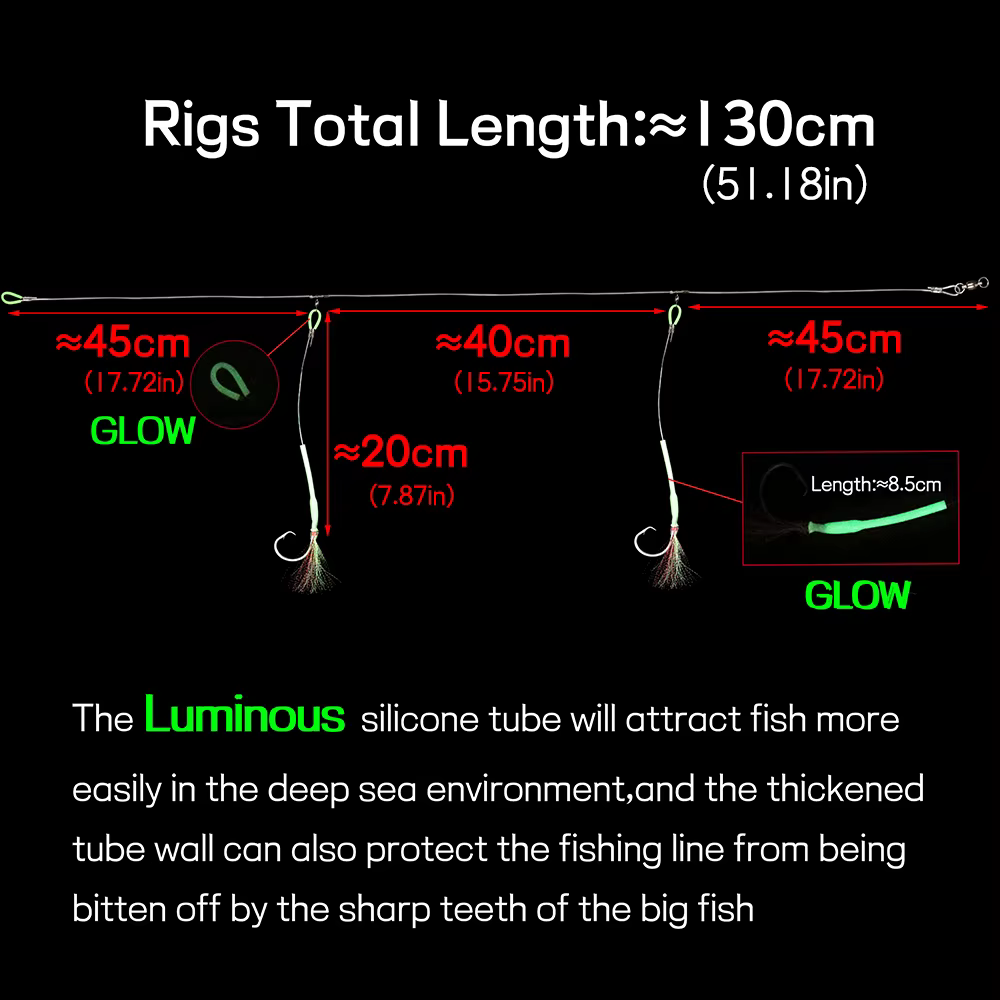 Tubos luminosos del rig de pesca en detalle
