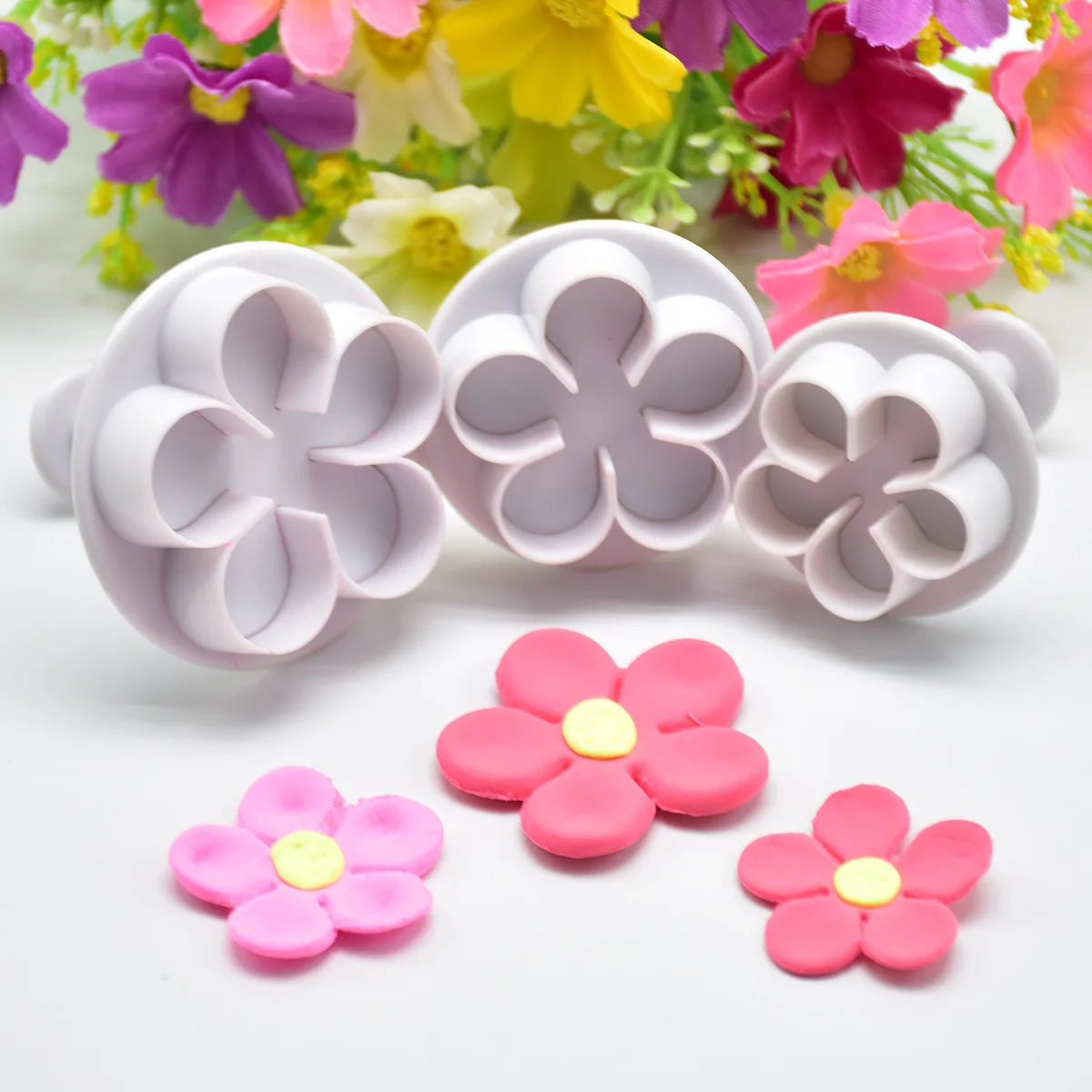 Set 3 herramientas fondant: cortadores de galletas y moldes florales - imagen 5