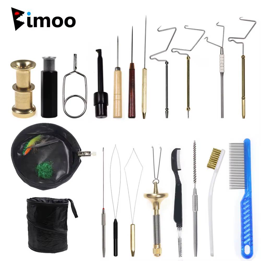 Bimoo Kit Atado Moscas Ninfa: Pinzas Hackle, Enhebrador, Cepillo - imagen 4