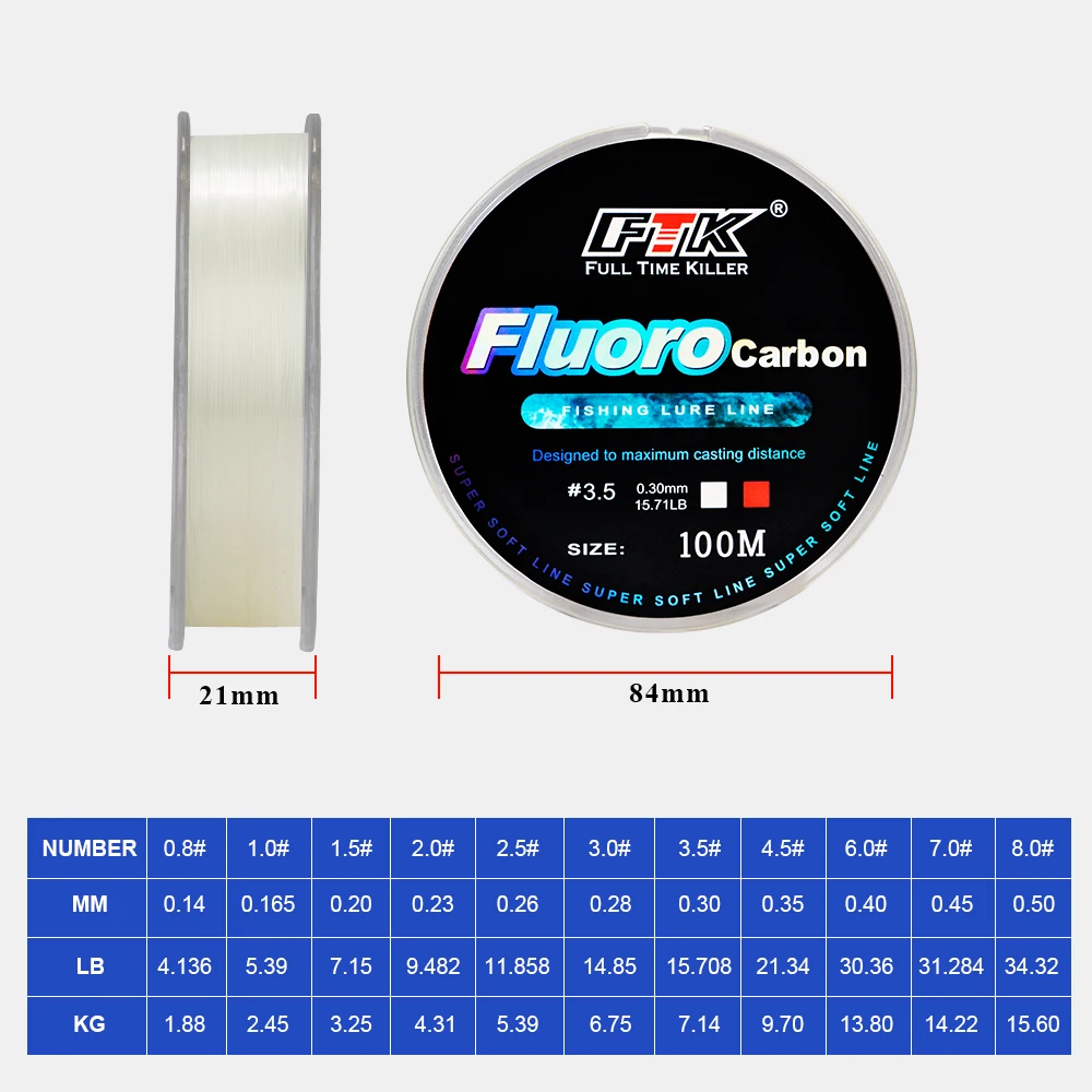 FTK Línea de pesca fluorocarbono revestida hundimiento para carpa - imagen 5