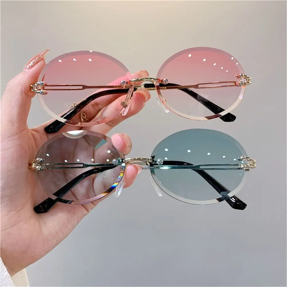 Gafas de sol ovaladas metal vintage UV400 sin montura, lente degradado - imagen 5