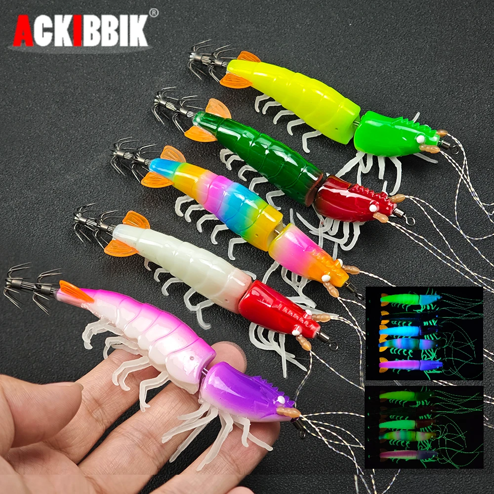 Egi Jig de calamar luminoso horizontal con patas blandas camarón - imagen 2