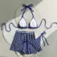 Traje de baño vintage bikini de punto a rayas para mujer - imagen 2