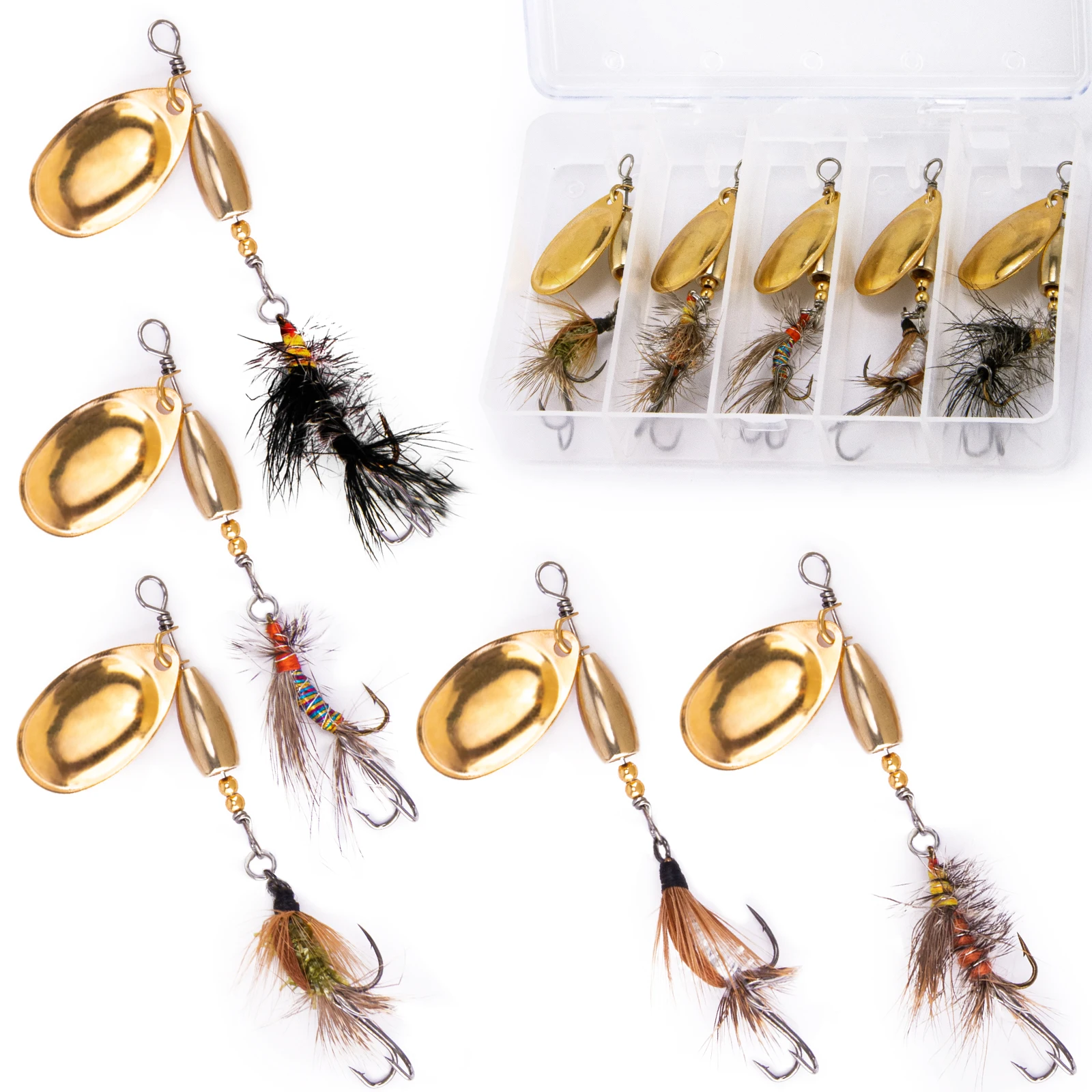 Moscas con spinner metálico de latón y anzuelo
