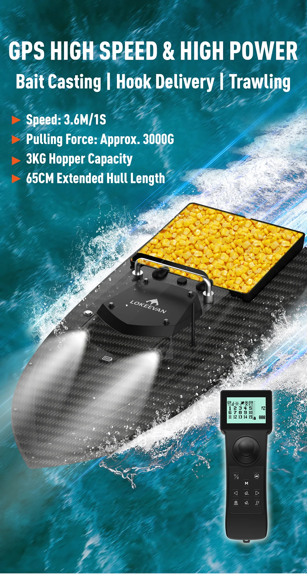 Barco cebador LOKEEVAN con GPS y doble antena