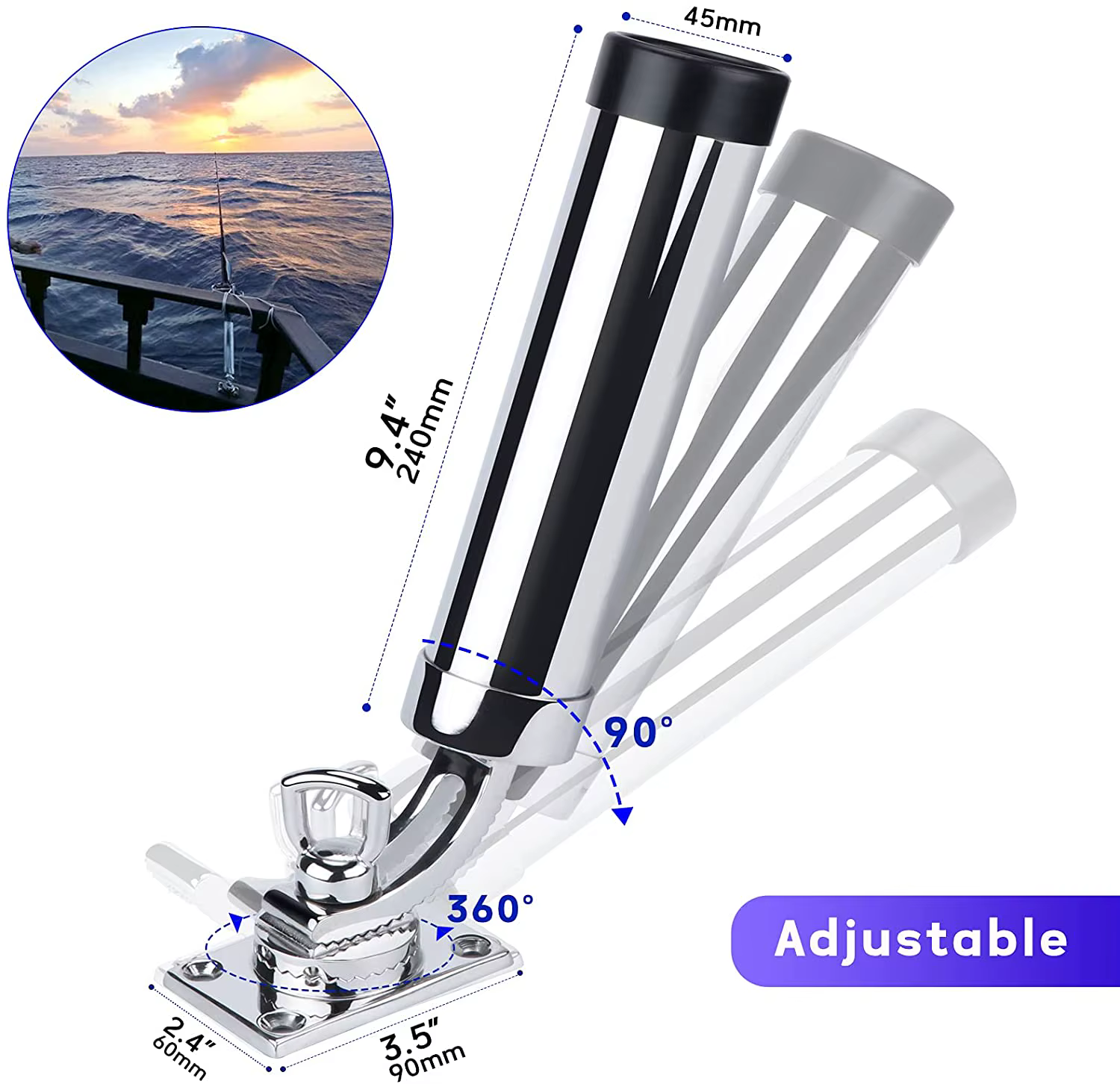 Soporte caña barco regulable 360° – Acero inoxidable 316 marine - imagen 4