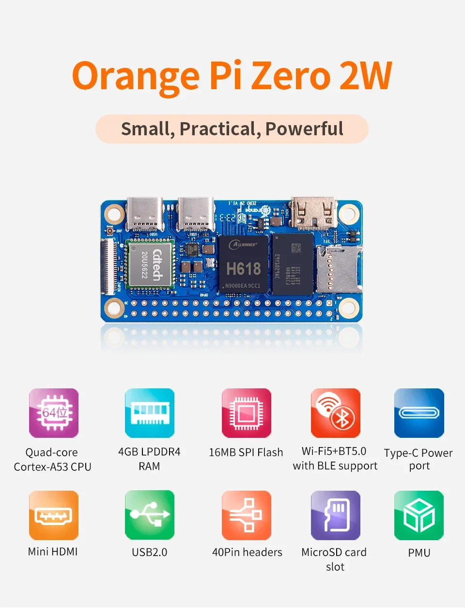 Orange Pi Zero 2 W visto de cerca