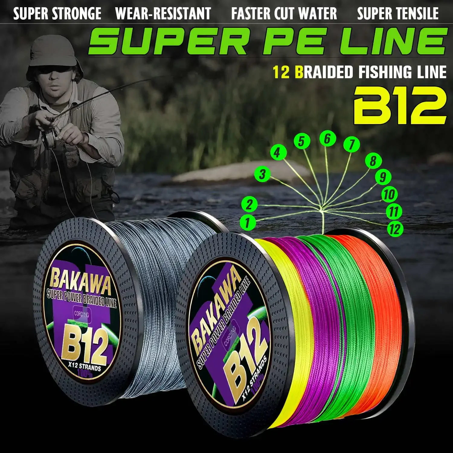 BAKAWA línea trenzada 12 hilos
