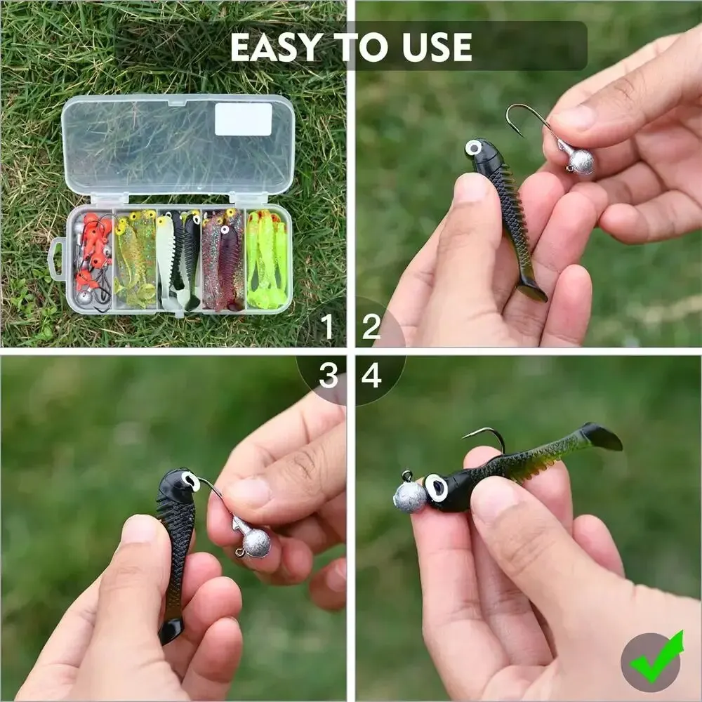 Señuelos blandos con cabeza plomada – Kit aparejos para pesca - imagen 2