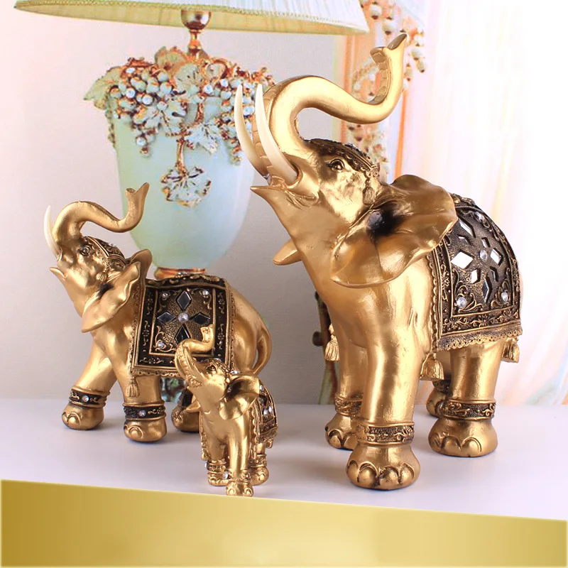 Decoración de pesca Estatua elefante dorada de resina Feng Shui - imagen 4
