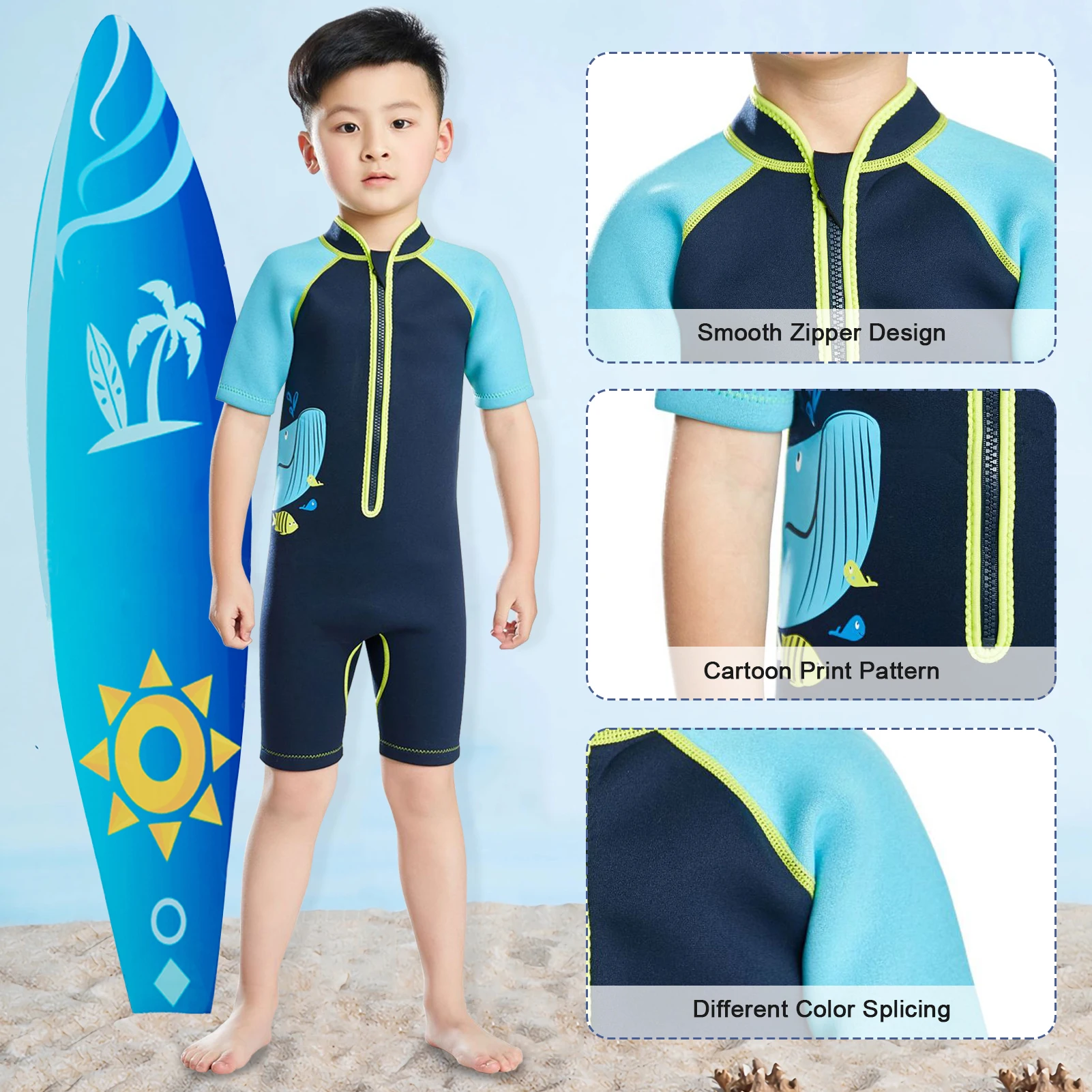 Traje de neopreno infantil con cremallera frontal y manga corta - imagen 4
