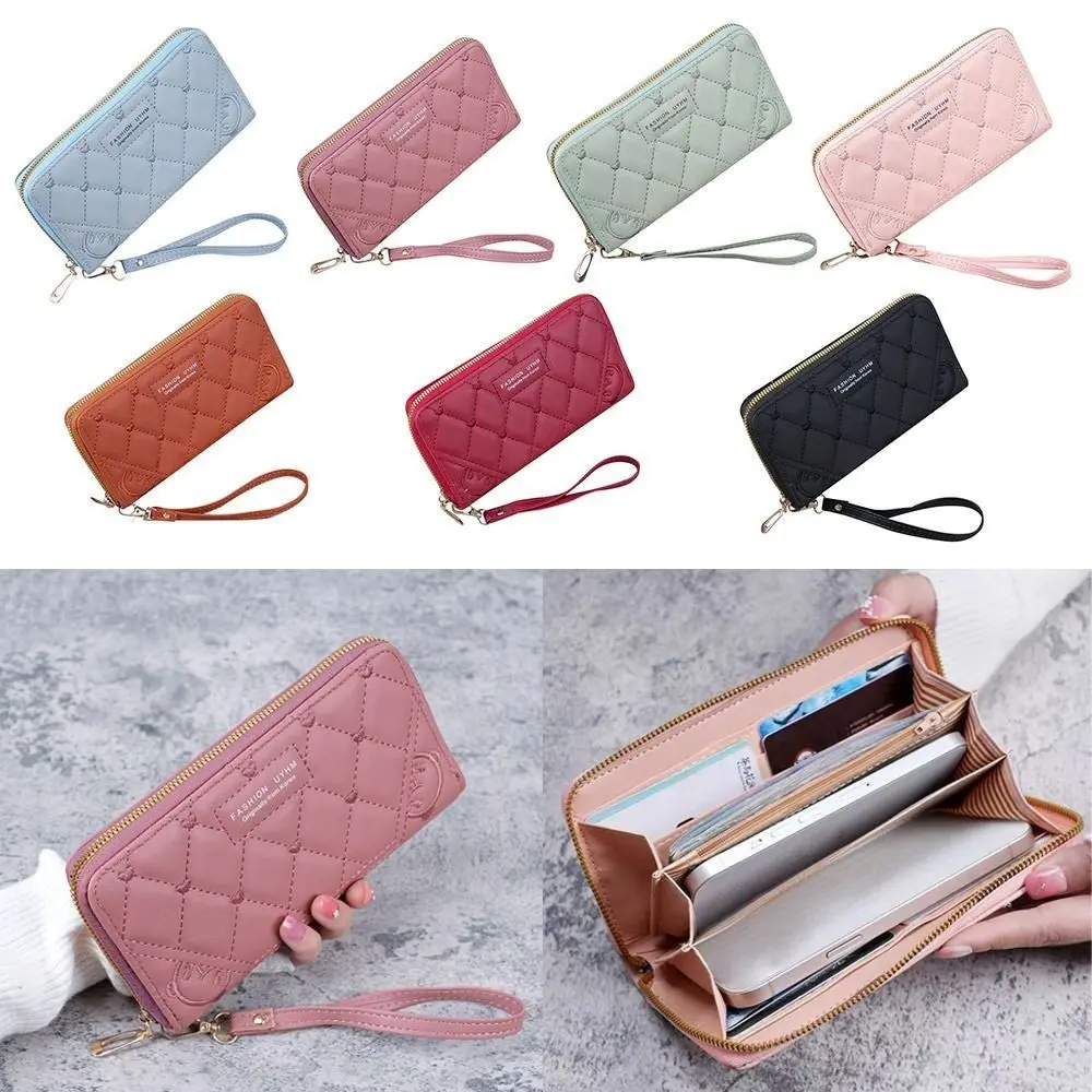 Cartera larga de cuero PU con cremallera y tarjetero bordado - imagen 4