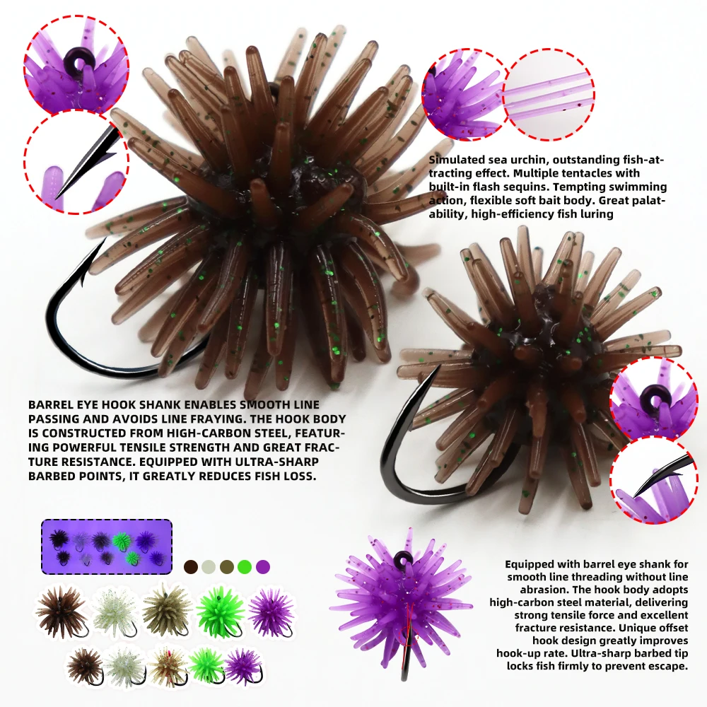 ZYZHE señuelos blandos erizo de mar Jig Head para agua salada - imagen 4