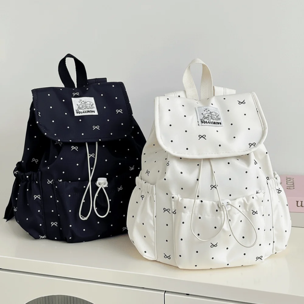 Mochila mujer preppy japonesa con cordón y lunares, gran capacidad - imagen 5