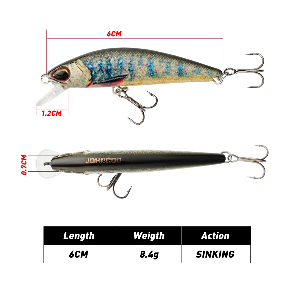 Johncoo Wobbler Minnow hundimiento por gravedad para trucha, perca - imagen 5