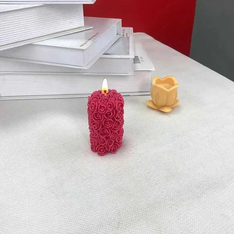 Molde de silicona cilindro rosa para velas, jabones y yeso - imagen 3