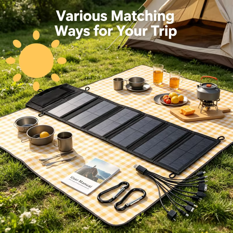 Panel solar plegable 5V USB con power bank y cable - imagen 3