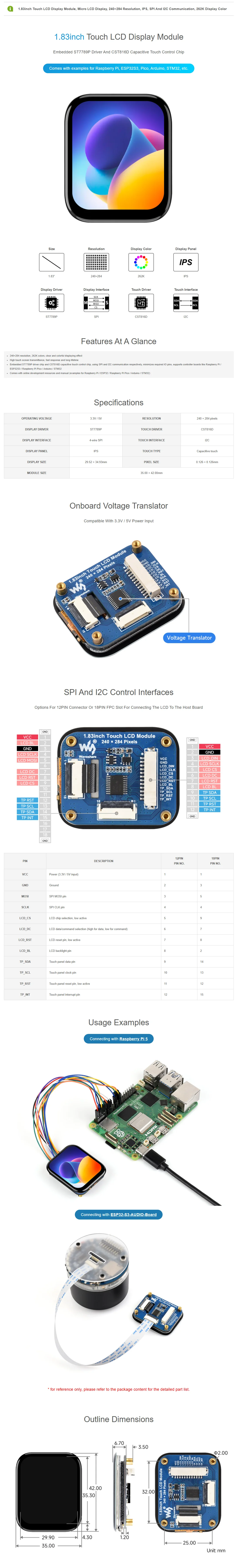 Detalle del módulo LCD táctil para comprobar acabado y tamaño