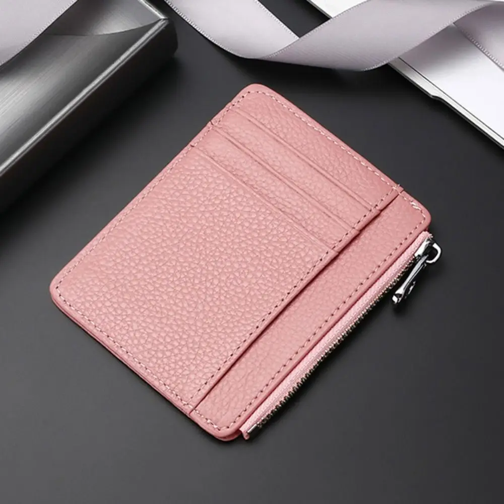 Tarjetero ultrafino de cuero genuino con ranura para tarjetas