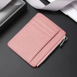 Tarjetero ultrafino de cuero genuino con ranura para tarjetas