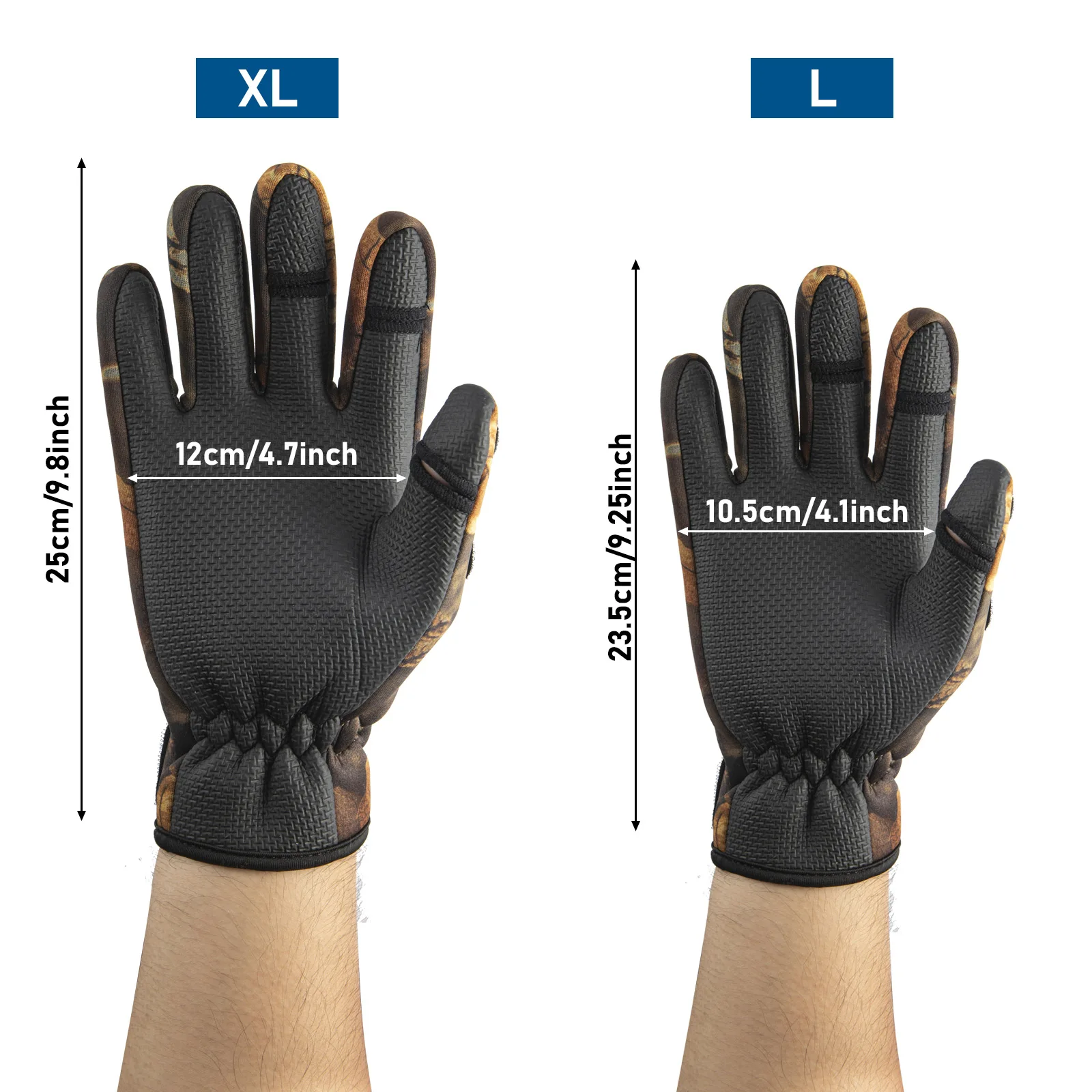 Guantes de pesca invierno sin dedos visión frontal