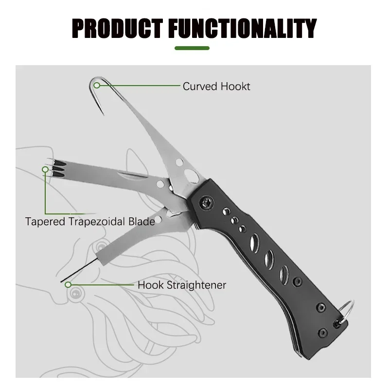 Cuchillo multifuncional para calamar plegable con gancho y hoja - imagen 3