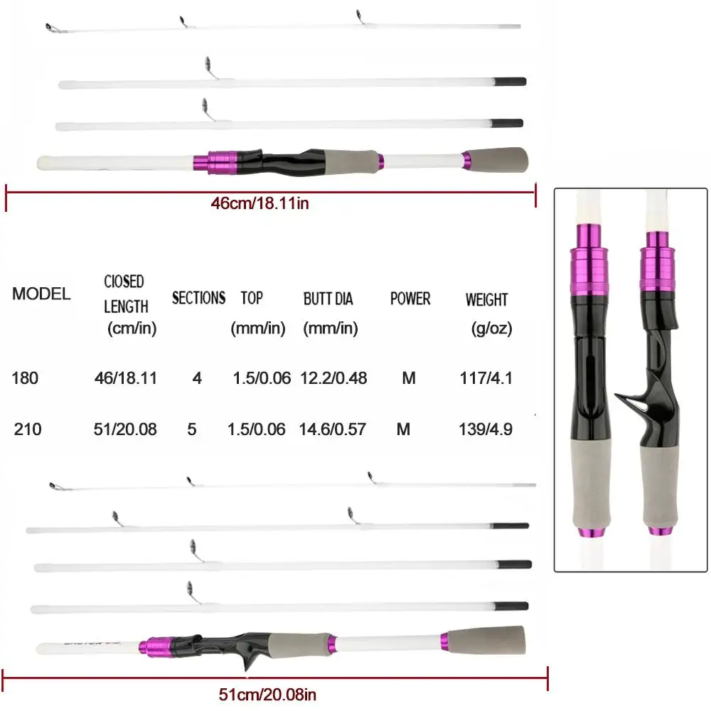 Caña de viaje ultraligera carbono 2,1m Baitcasting