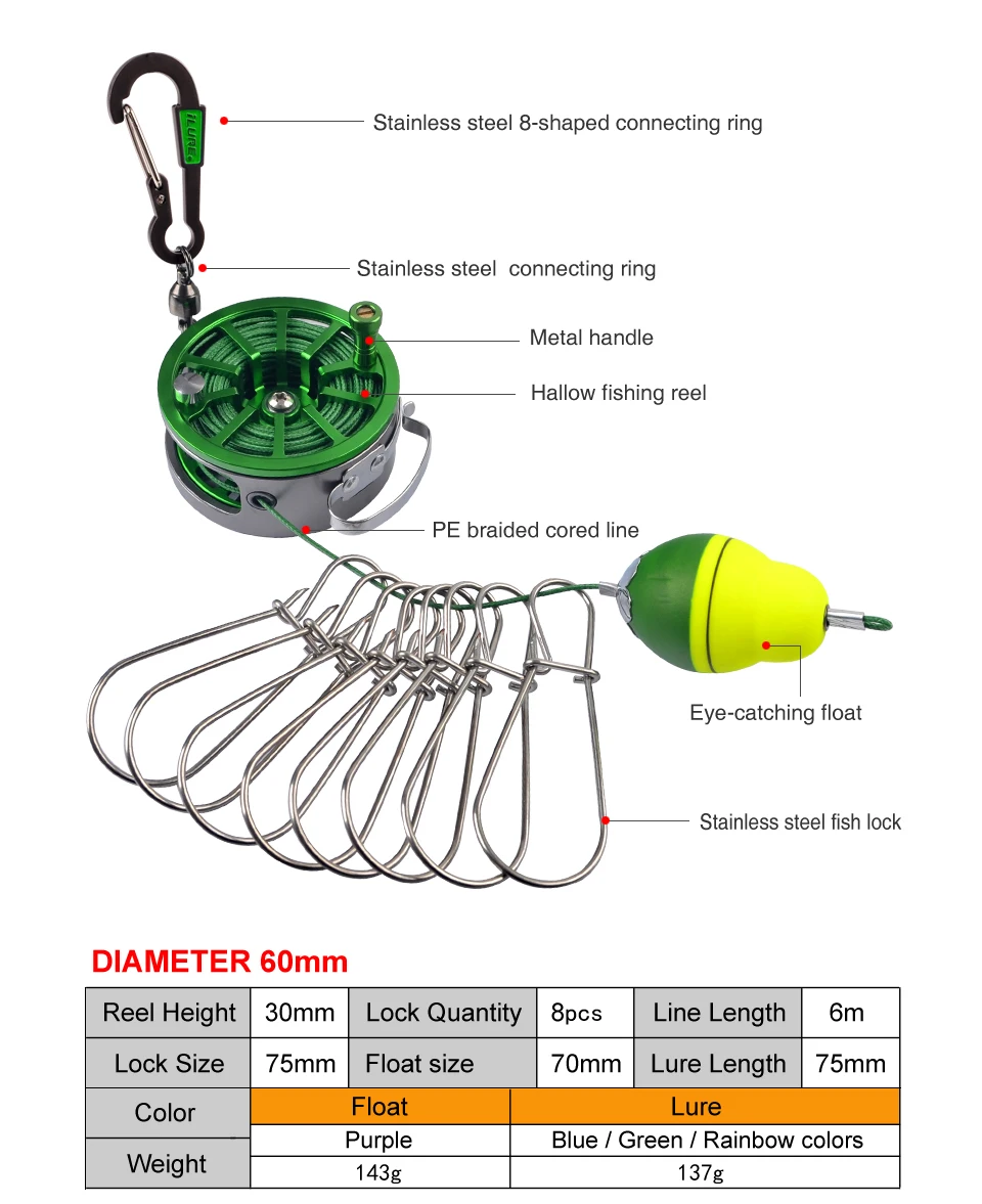 Stringer de pesca con cordón de acero para mantener peces vivos