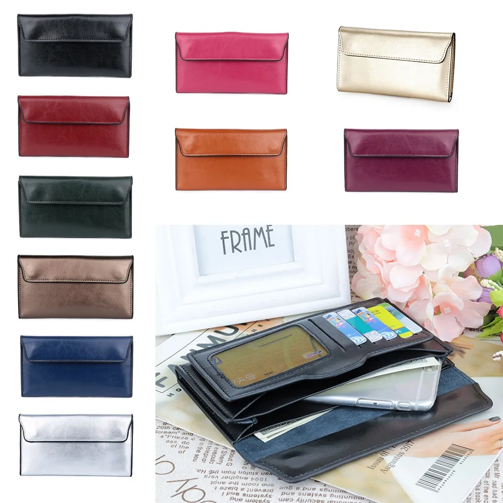 Cartera larga de cuero genuino para mujer, delgada y gran capacidad - imagen 4